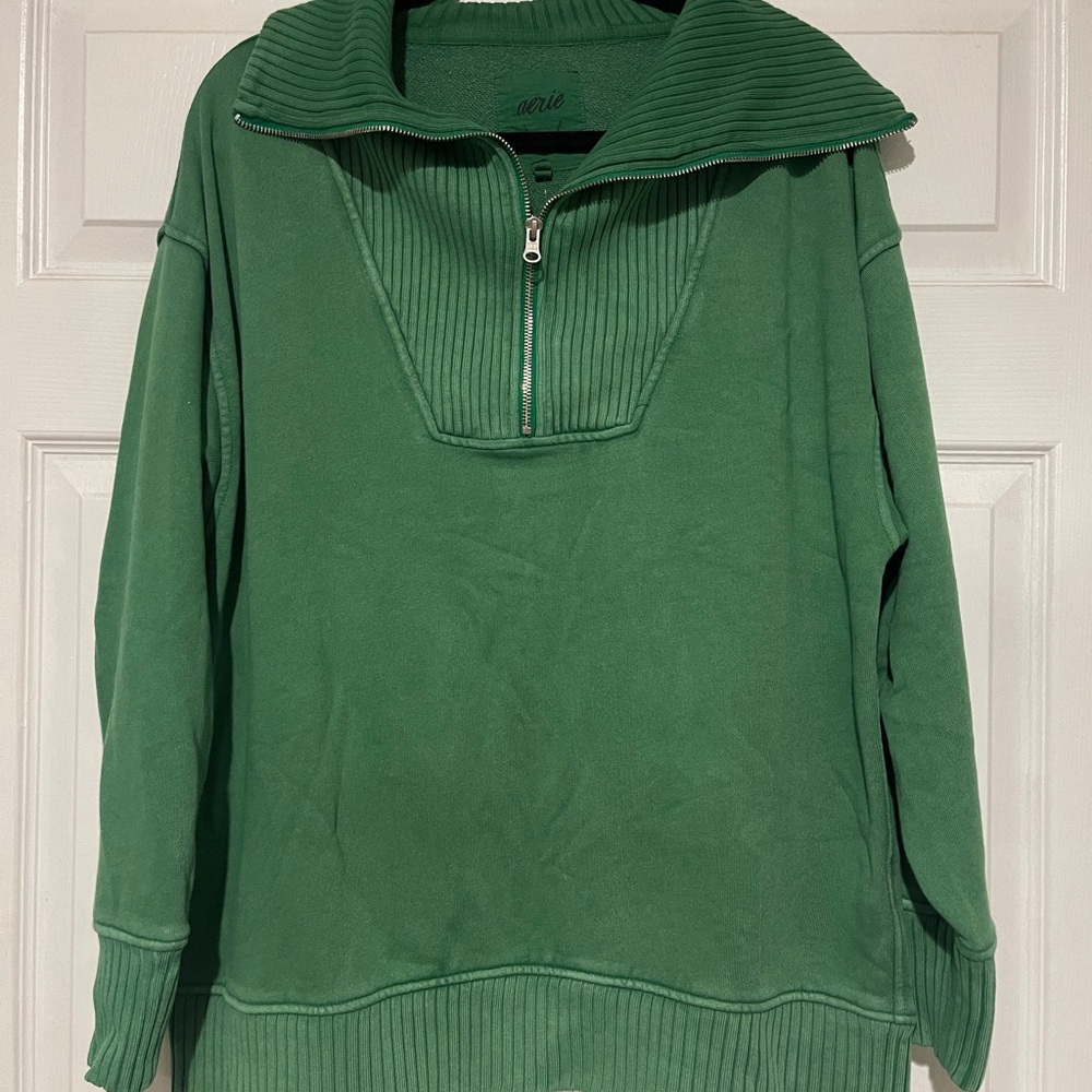Aerie Forest Green Half-Zip Sweater